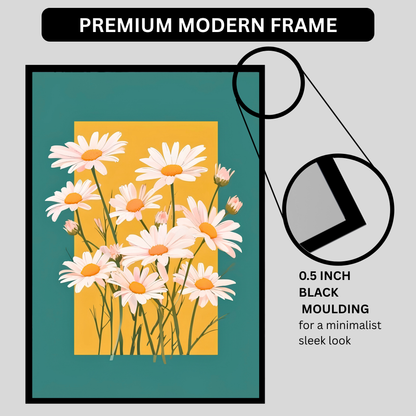 Luxury Minimal Daisy Flower Wall Art| Aesthetic Floral Poster Frame for Living Room, Bedroom & Office | Modern Botanical Wall Decor | Cute Flower Home Décor Gift