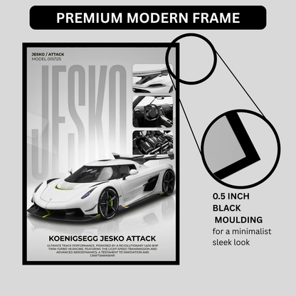 Jesko Attack Supercar Poster Frame A4 Size | Premium Sports Car Wall Art for Bedroom, Office & Gaming Room | Luxury Hypercar Wall Decor with HD Print | Modern Automotive Poster Gift