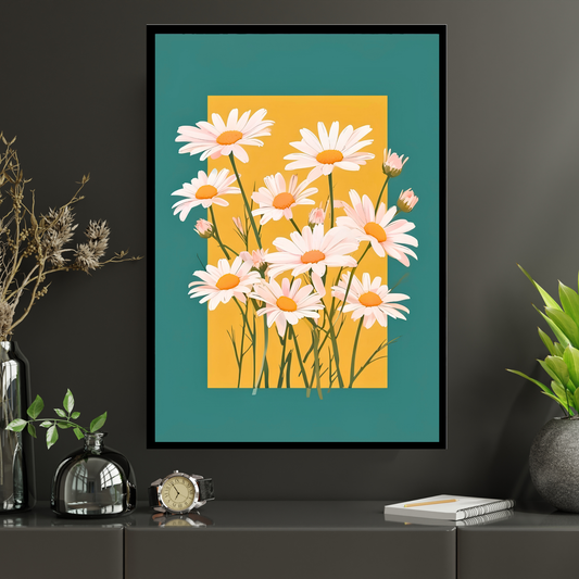 Luxury Minimal Daisy Flower Wall Art| Aesthetic Floral Poster Frame for Living Room, Bedroom & Office | Modern Botanical Wall Decor | Cute Flower Home Décor Gift