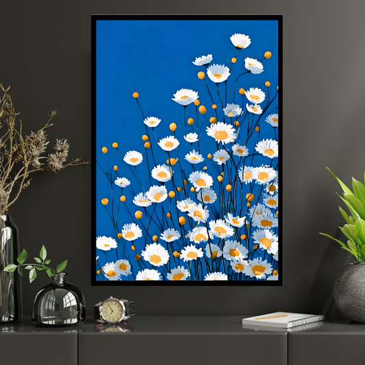 Luxury Daisy Flower Wall Art | Premium Floral Home Décor Frame for Living Room, Bedroom & Office | Modern Botanical Wall Decor | Aesthetic Flower Poster | Elegant Home Decoration Gift