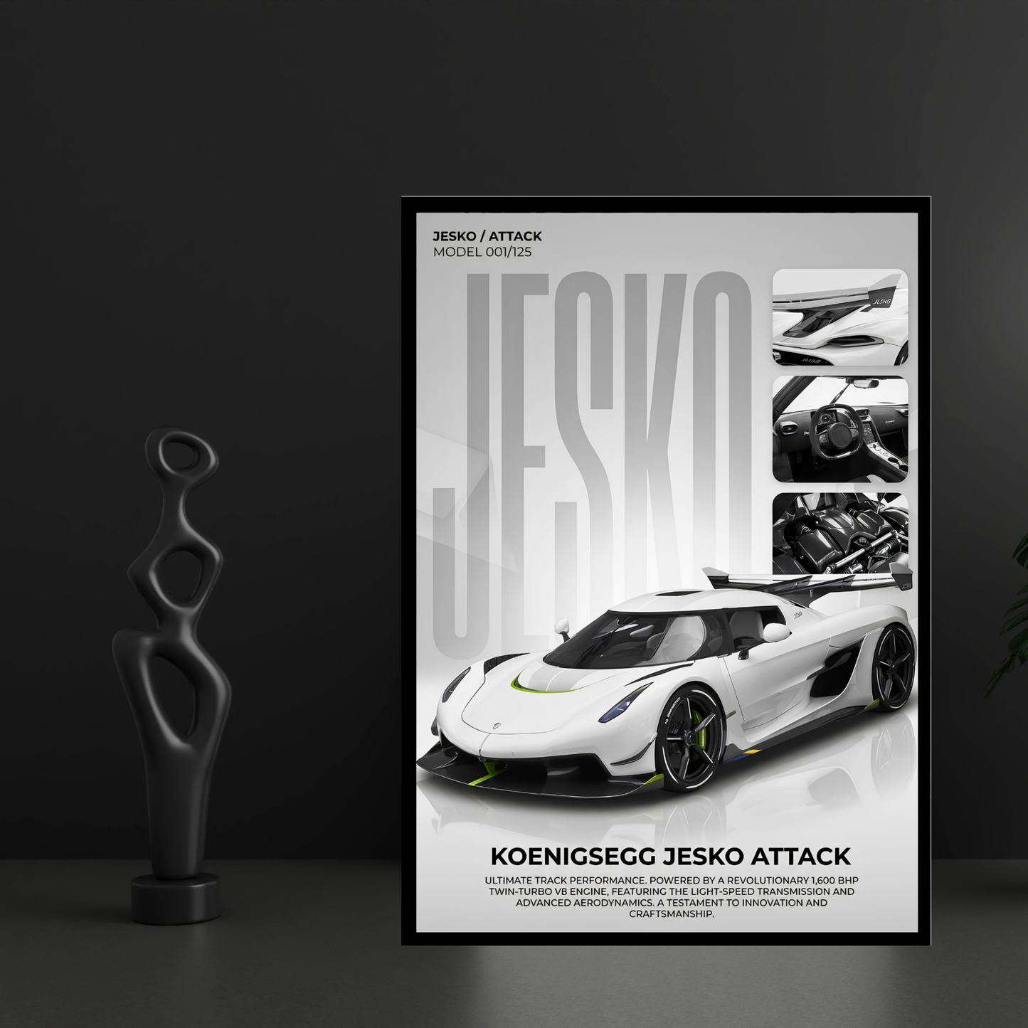 Jesko Attack Supercar Poster Frame A4 Size | Premium Sports Car Wall Art for Bedroom, Office & Gaming Room | Luxury Hypercar Wall Decor with HD Print | Modern Automotive Poster Gift