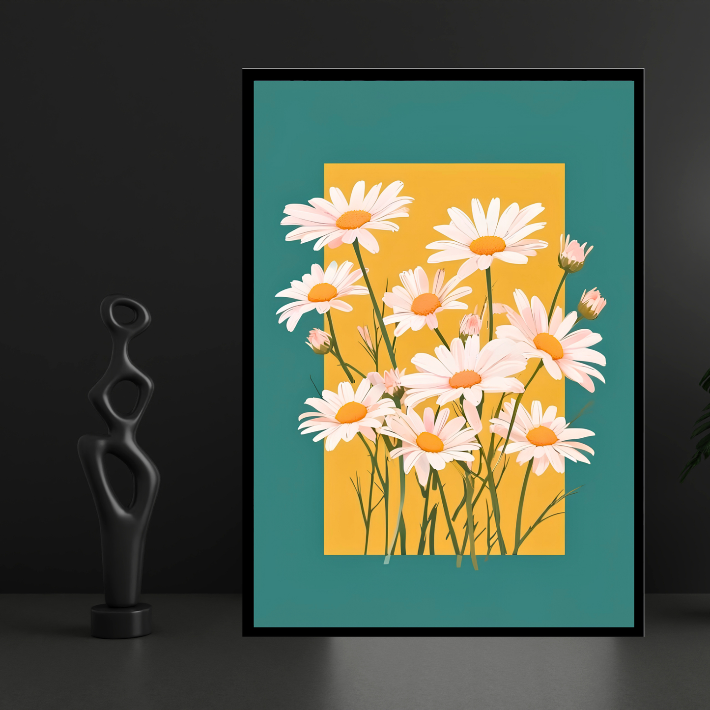 Luxury Minimal Daisy Flower Wall Art| Aesthetic Floral Poster Frame for Living Room, Bedroom & Office | Modern Botanical Wall Decor | Cute Flower Home Décor Gift