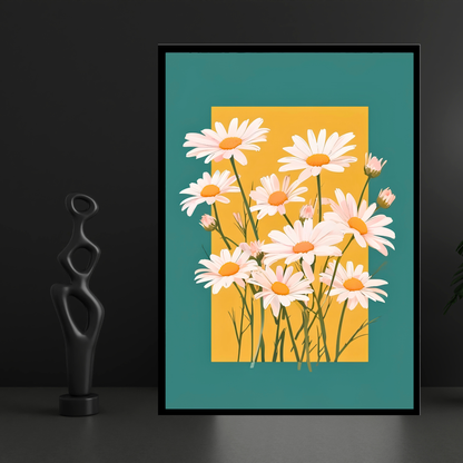 Luxury Minimal Daisy Flower Wall Art| Aesthetic Floral Poster Frame for Living Room, Bedroom & Office | Modern Botanical Wall Decor | Cute Flower Home Décor Gift