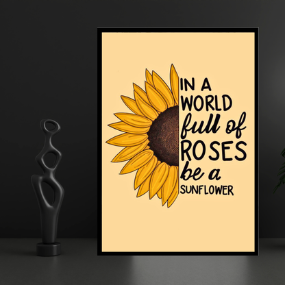 Luxury Sunflower Motivational Wall Art | “Be a Sunflower” Quote Poster Frame for Living Room, Bedroom & Office | Positive Aesthetic Wall Decor | Modern Inspirational Home Décor Gift