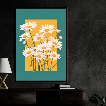 Luxury Minimal Daisy Flower Wall Art| Aesthetic Floral Poster Frame for Living Room, Bedroom & Office | Modern Botanical Wall Decor | Cute Flower Home Décor Gift