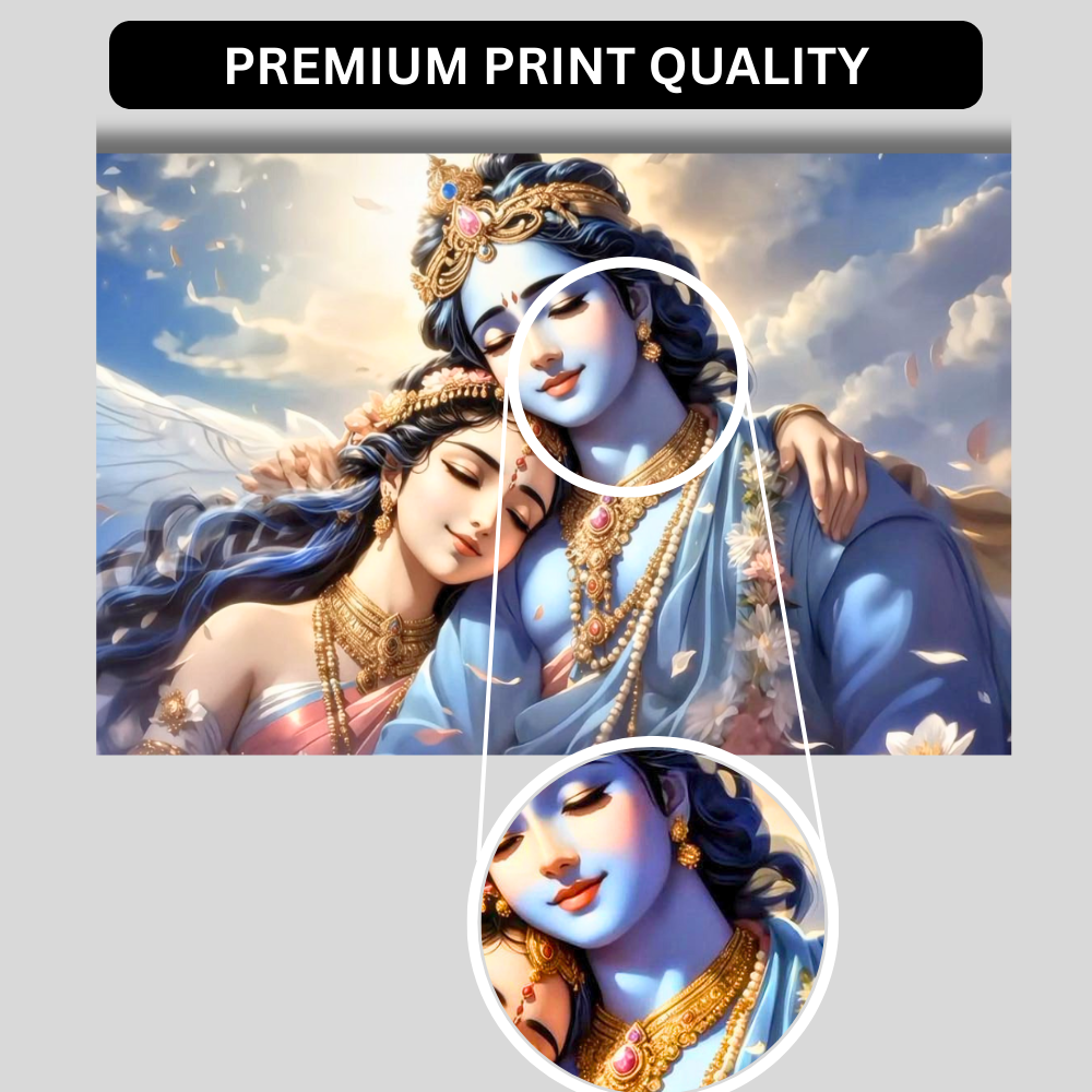 Premium Glossy Aluminium Metal Poster – Divine Radha Krishna Artwork | HD Printed Hindu Spiritual Wall Decor for Home, Temple, Living Room & Bedroom | Waterproof, Fade-Proof Religious Wall Frame