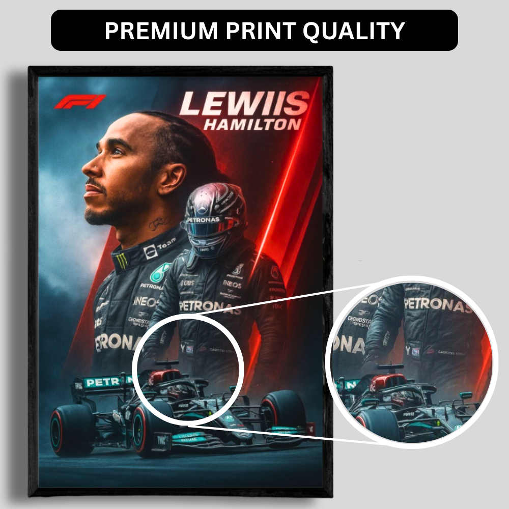 Premium Lewis Hamilton 2D Car Frame – Formula 1 Wall Art for Racing Fans & Collectors | Mercedes-AMG F1 Inspired Decor