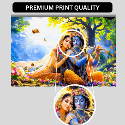 Premium Glossy Aluminium Metal Poster – Radha Krishna Flute Artwork | HD Hindu Spiritual Wall Decor for Home Temple, Living Room, Bedroom & Meditation Space | Waterproof, Fade-Proof Devotional Wall Frame