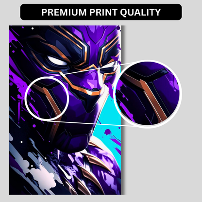 Premium Glossy Aluminium Metal Poster – Black Panther Inspired Vibrant Purple Artwork | HD Printed Aluminium Wall Decor for Bedroom, Gaming Room, Office & Studio | Waterproof, Fade-Proof Superhero Wall Frame