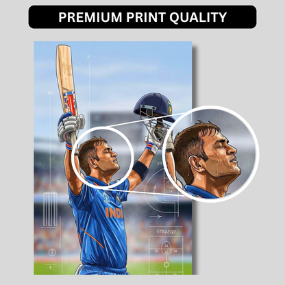 MS Dhoni Aluminium Glossy Metal Poster | Premium Cricket Wall Art Frame for Home & Office Décor | HD Printed Metal Sheet | Sports Room, Bedroom, Living Room Decoration | Cricket Legend Artwork (Gloss Finish)