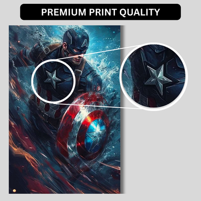 Premium Glossy Aluminium Metal Poster – Captain America Inspired Shield Artwork | HD Printed Aluminium Wall Decor for Bedroom, Gaming Room, Office & Studio | Waterproof, Fade-Proof Superhero Wall Frame