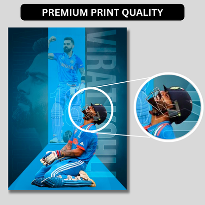 Virat Kohli Cricket Action Aluminium Glossy Metal Poster | Premium HD Wall Art Frame for Room, Office & Home Decor | Waterproof, Fade-Proof Metal Wall Poster | Cricket Legend Art Print (Glossy Finish)