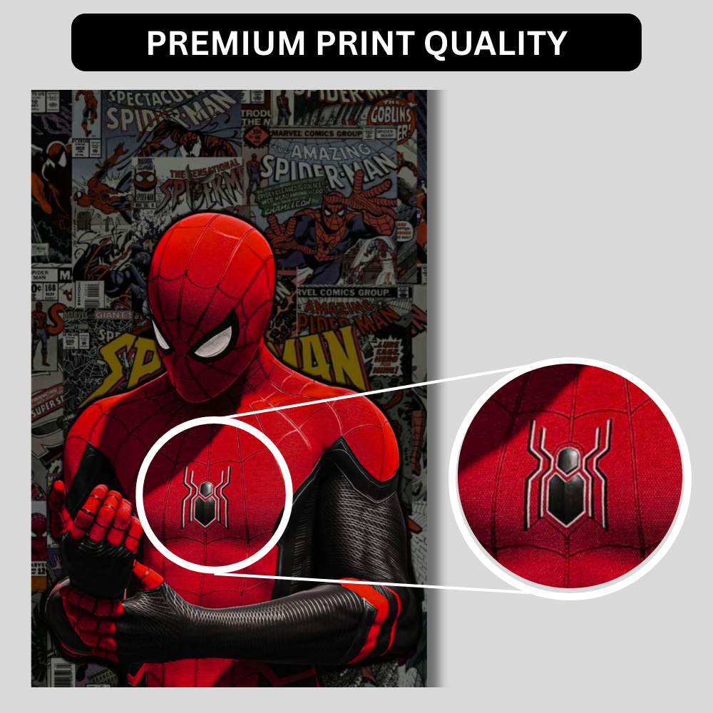 Premium Glossy Aluminium Metal Poster – Spider-Man Inspired Comic Suit Artwork | HD Printed Aluminium Wall Decor for Bedroom, Gaming Room, Office & Studio | Waterproof, Fade-Proof Superhero Wall Frame