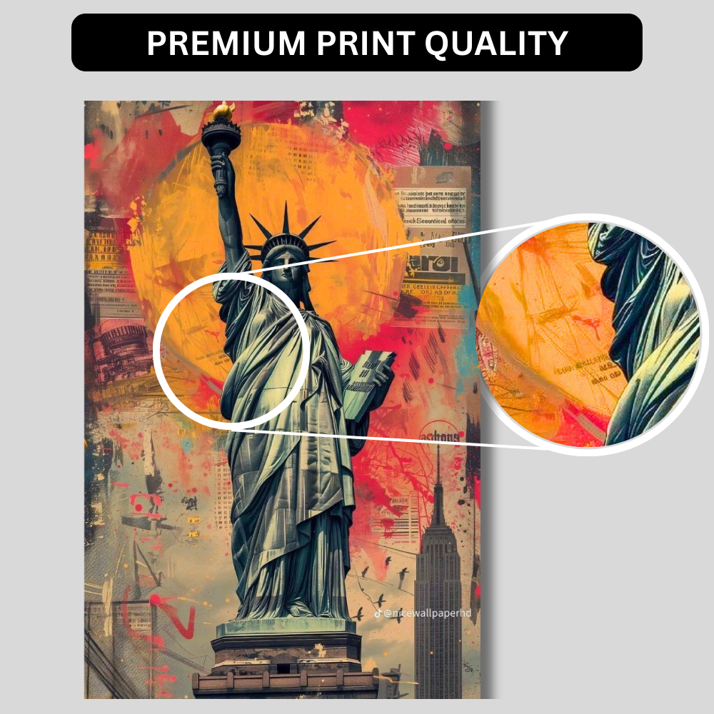 Premium Glossy Aluminium Metal Poster – Statue of Liberty Graffiti Art | HD Printed Aluminium Wall Decor for Living Room, Bedroom, Office & Studio | Waterproof, Fade-Proof Modern Wall Frame