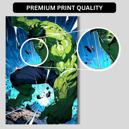 Premium Glossy Aluminium Metal Poster – Hu1k-Inspired Smash Action Artwork | HD Printed Aluminium Wall Decor for Bedroom, Gaming Room, Office & Studio | Waterproof, Fade-Proof Superhero Wall Frame