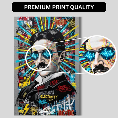 Premium Glossy Aluminium Metal Poster – Tesla Graffiti Street Art Wall Frame | High-Definition Printed Aluminium Wall Decor for Bedroom, Living Room, Gaming Room & Office | Waterproof, Fade-Proof Metal Poster