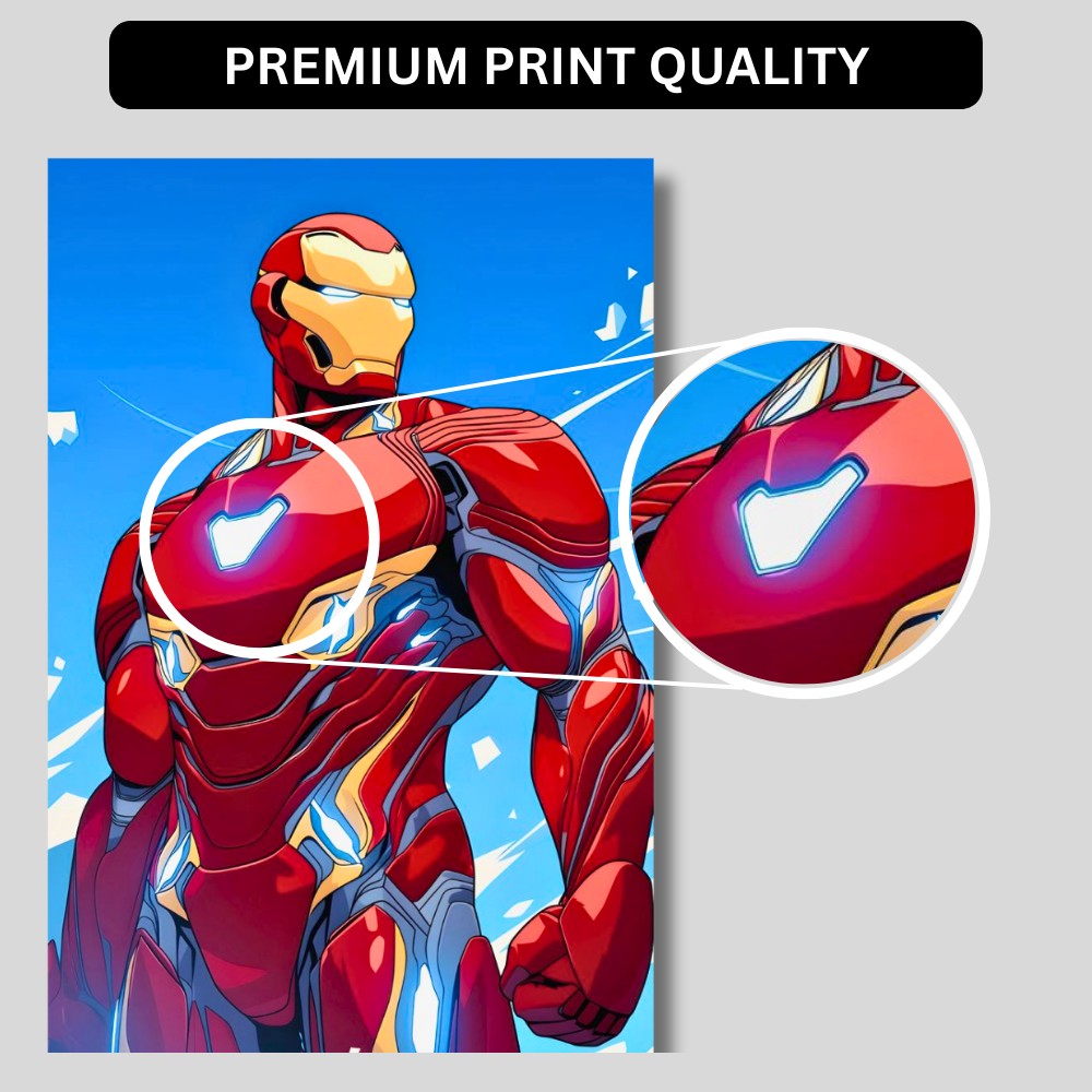 Premium Glossy Aluminium Metal Poster – Ir0n Man Inspired Red & Gold Armour Artwork | HD Printed Aluminium Wall Decor for Bedroom, Gaming Room, Office & Studio | Waterproof, Fade-Proof Superhero Wall Frame