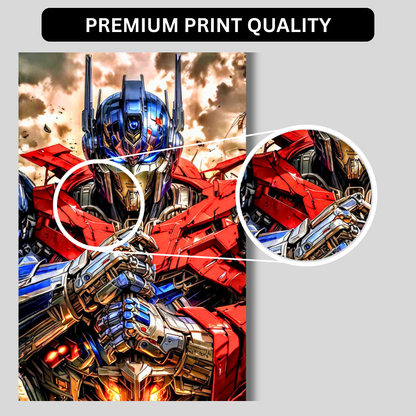 Premium Glossy Aluminium Metal Poster – 0ptimus Prime Inspired Cyber Mech Artwork | HD Printed Aluminium Wall Decor for Bedroom, Gaming Room, Office & Studio | Waterproof, Fade-Proof Sci-Fi Wall Frame