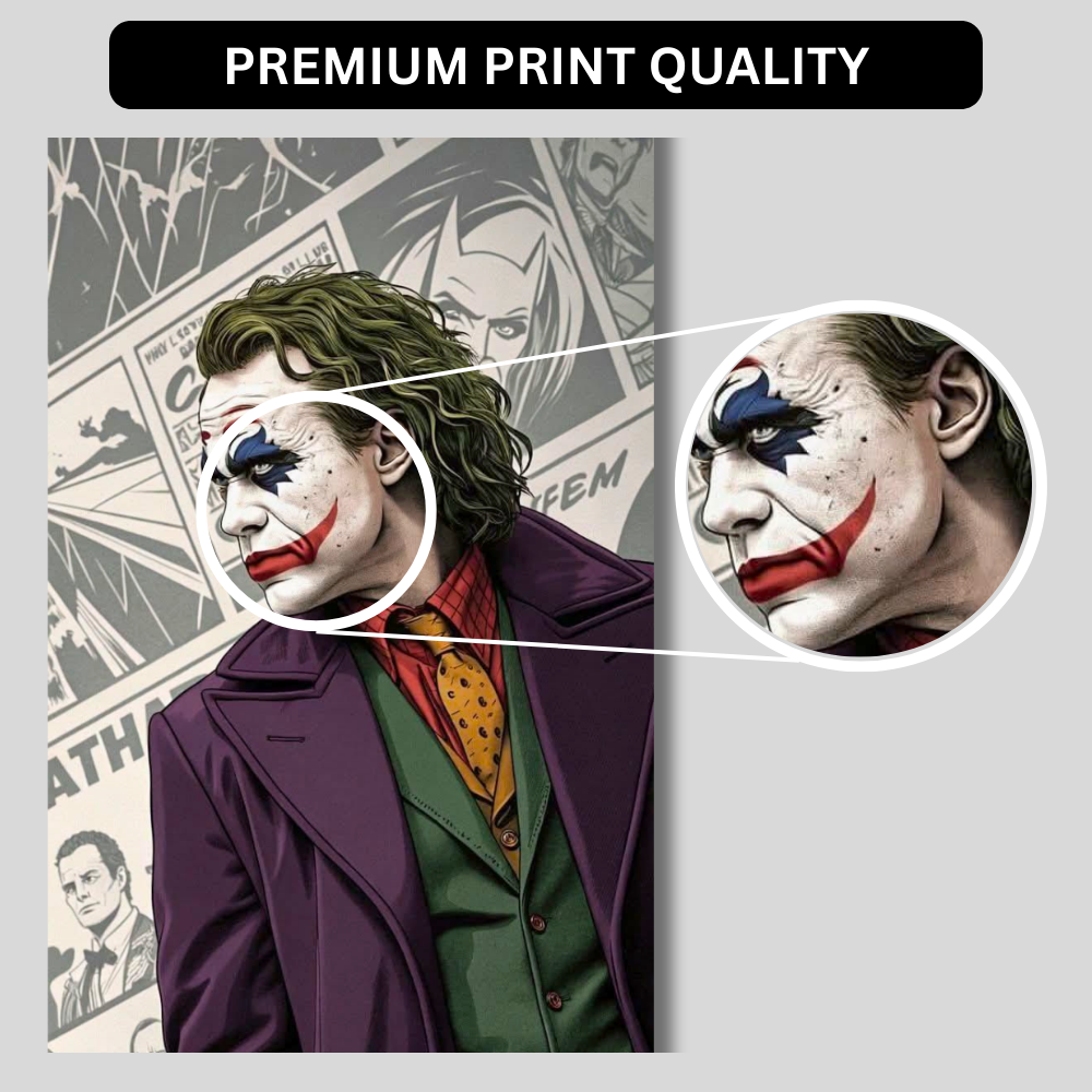 Premium Glossy Aluminium Metal Poster – Jok3r-Inspired Comic Artwork | HD Printed Aluminium Wall Decor for Bedroom, Gaming Room, Office & Studio | Waterproof, Fade-Proof Premium Wall Frame