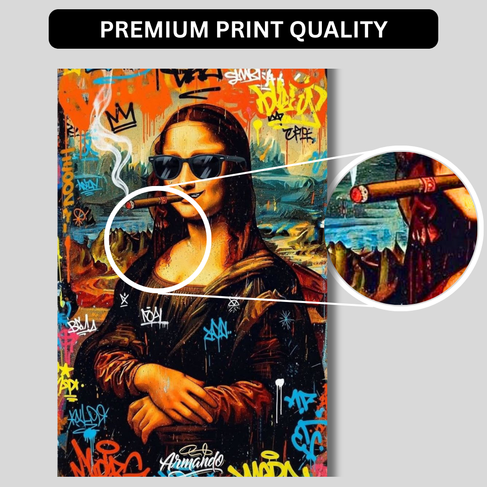 Premium Glossy Aluminium Metal Poster | Graffiti Mona Lisa Wall Art for Home Décor | Vibrant Street Art Frame for Bedroom, Living Room & Office | Modern Printed Metal Wall Decor