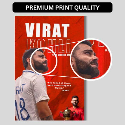 Virat Kohli Premium Aluminium Glossy Frame | Metal Poster Wall Art for Home & Room Decor | Cricket Legend HD Artwork | Ultra-Gloss Finish | Living Room, Bedroom, Office Decoration |