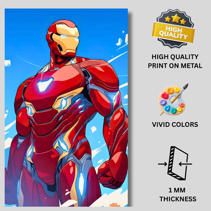 Premium Glossy Aluminium Metal Poster – Ir0n Man Inspired Red & Gold Armour Artwork | HD Printed Aluminium Wall Decor for Bedroom, Gaming Room, Office & Studio | Waterproof, Fade-Proof Superhero Wall Frame