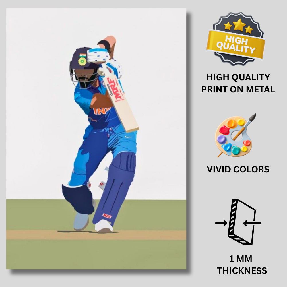 Premium Aluminium Glossy Frame | Cricket Wall Art | Metal Poster for Home Decor | Lightweight & Waterproof Panel | Perfect Gift for Cricket Lovers | Bedroom, Living Room, Office Decoration