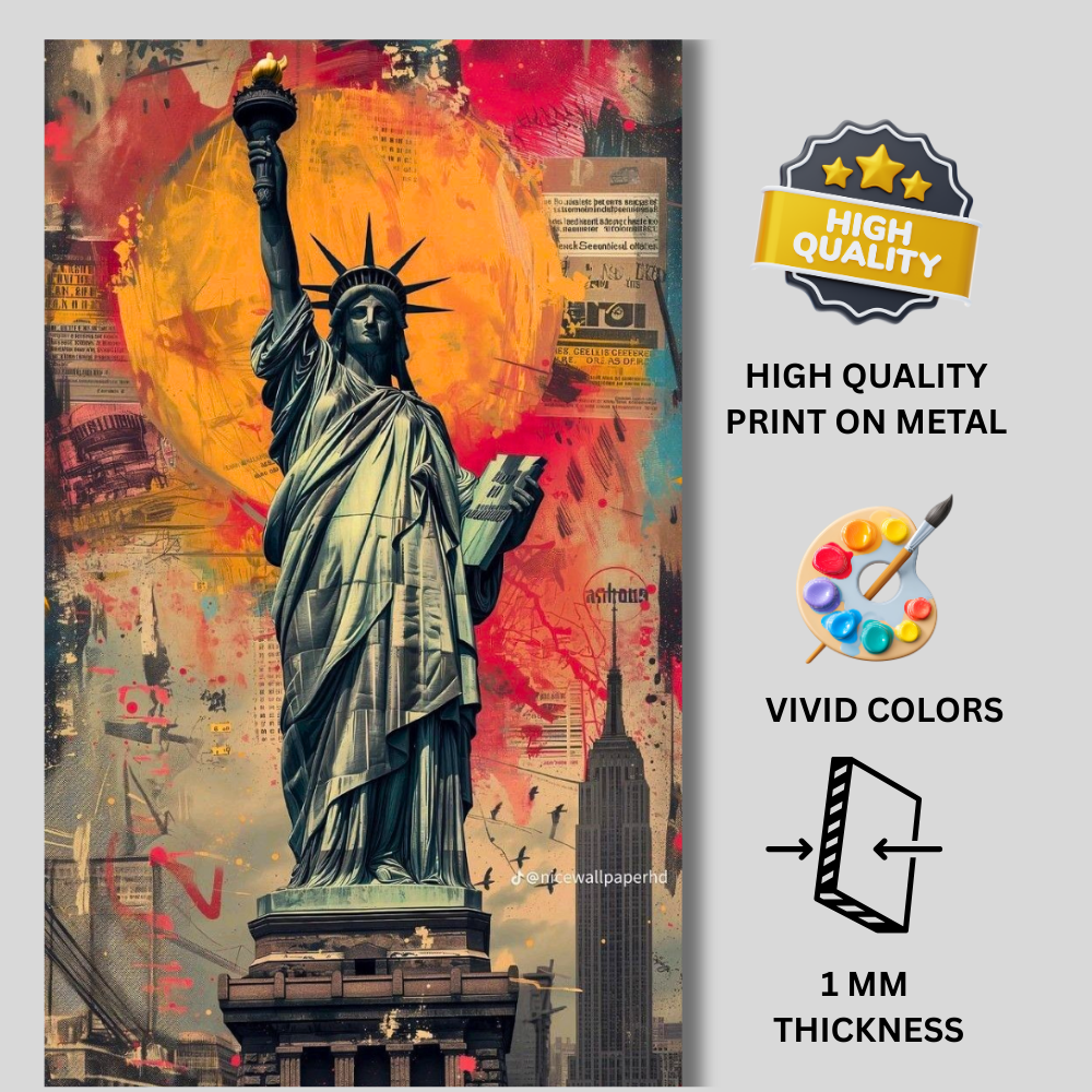 Premium Glossy Aluminium Metal Poster – Statue of Liberty Graffiti Art | HD Printed Aluminium Wall Decor for Living Room, Bedroom, Office & Studio | Waterproof, Fade-Proof Modern Wall Frame