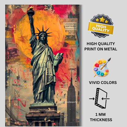 Premium Glossy Aluminium Metal Poster – Statue of Liberty Graffiti Art | HD Printed Aluminium Wall Decor for Living Room, Bedroom, Office & Studio | Waterproof, Fade-Proof Modern Wall Frame