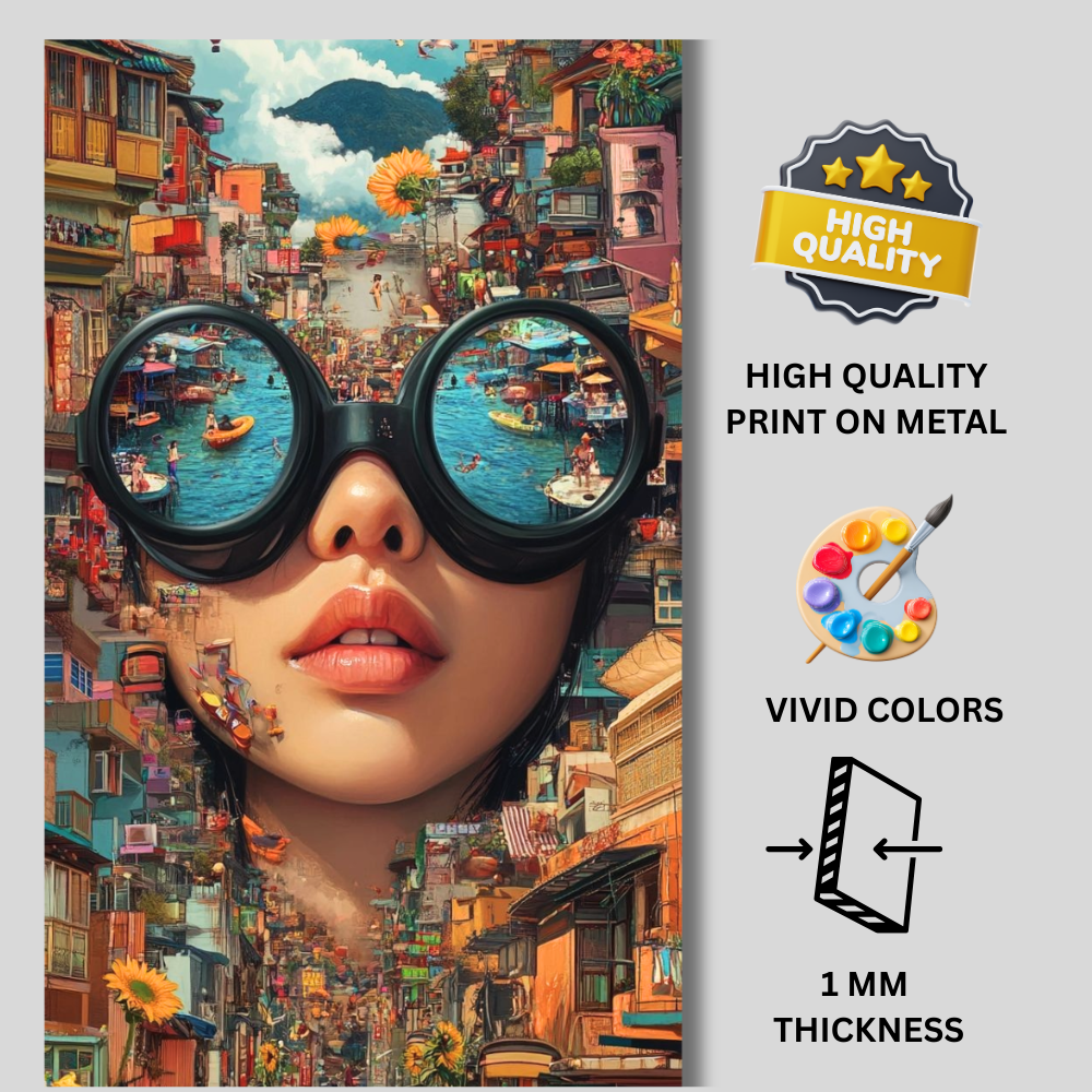 Premium Glossy Aluminium Metal Poster – Surreal City Reflection Art | Luxury HD Printed Aluminium Wall Decor for Bedroom, Living Room, Office & Studio | Waterproof, Fade-Proof Modern Art Frame