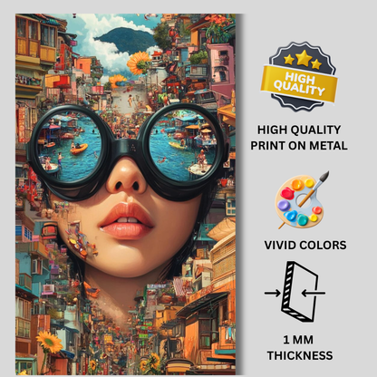 Premium Glossy Aluminium Metal Poster – Surreal City Reflection Art | Luxury HD Printed Aluminium Wall Decor for Bedroom, Living Room, Office & Studio | Waterproof, Fade-Proof Modern Art Frame