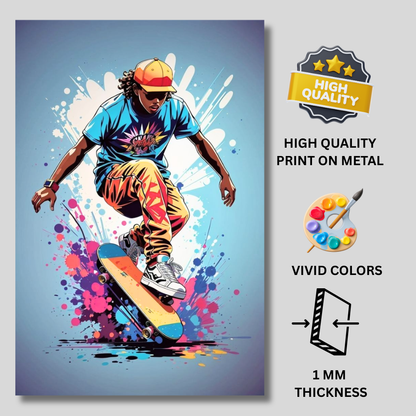 Premium Glossy Aluminium Metal Poster – Skateboard Street Art Design | HD Printed Aluminium Wall Decor for Bedroom, Gaming Room, Living Room & Studio | Waterproof, Fade-Proof Modern Wall Frame