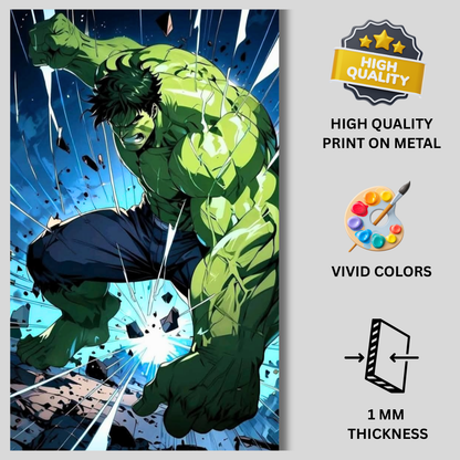 Premium Glossy Aluminium Metal Poster – Hu1k-Inspired Smash Action Artwork | HD Printed Aluminium Wall Decor for Bedroom, Gaming Room, Office & Studio | Waterproof, Fade-Proof Superhero Wall Frame
