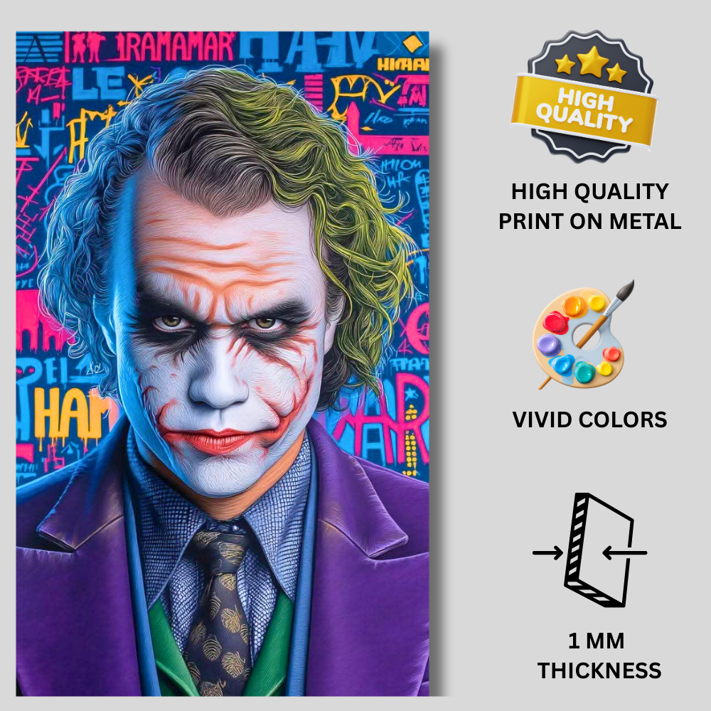 Premium Glossy Aluminium Metal Poster – J0ker-Inspired Chaos Artwork | HD Printed Aluminium Wall Decor for Bedroom, Living Room, Gaming Room & Office | Waterproof, Fade-Proof Modern Wall Frame