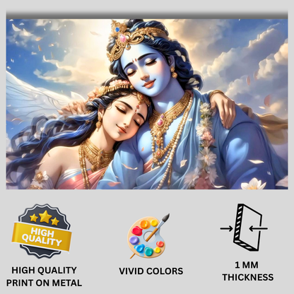 Premium Glossy Aluminium Metal Poster – Divine Radha Krishna Artwork | HD Printed Hindu Spiritual Wall Decor for Home, Temple, Living Room & Bedroom | Waterproof, Fade-Proof Religious Wall Frame