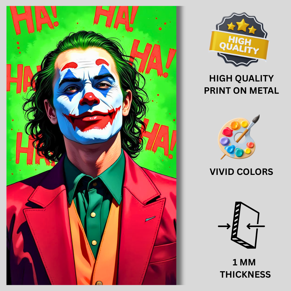 Premium Glossy Aluminium Metal Poster – J0ker-Inspired Iconic Villain Artwork | HD Printed Aluminium Wall Decor for Bedroom, Gaming Room, Office & Studio | Waterproof, Fade-Proof Stylish Wall Frame