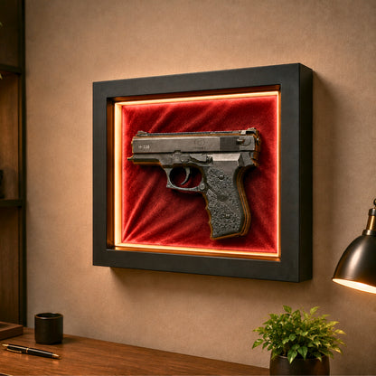 Premium Pistol Shadow Box Frame for Wall Decor | 3D Gun Wall Art with LED Effect | 25 x 20 cm