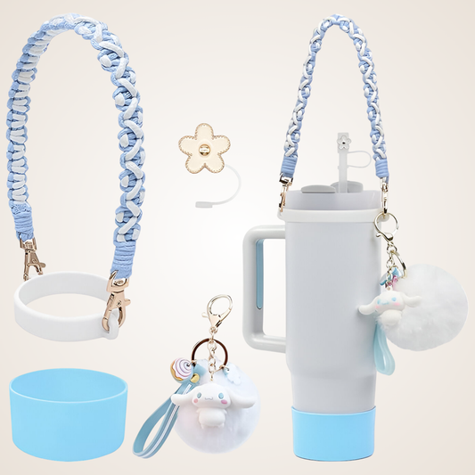 Stanley Cute Tumbler Accessories Set – Strap, Silicone Boot, Charm Keychain & Flower Plug