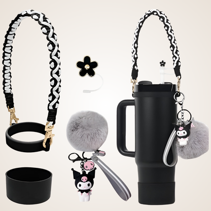 Stanley Cute Tumbler Accessories Set – Strap, Silicone Boot, Charm Keychain & Flower Plug