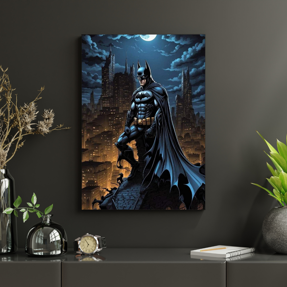 Premium Glossy Aluminium Metal Poster – Batman-Inspired Dark Knight Artwork | HD Printed Aluminium Wall Decor for Bedroom, Gaming Room, Office & Studio | Waterproof, Fade-Proof Superhero Wall Frame