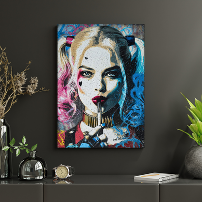 Premium Glossy Aluminium Metal Poster – H@rley Qu!nn Inspired Graffiti Art | HD Printed Metal Wall Decor for Bedroom, Gaming Room, Living Room & Office | Waterproof, Fade-Proof Aluminium Frame