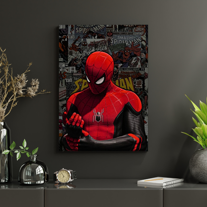 Premium Glossy Aluminium Metal Poster – Spider-Man Inspired Comic Suit Artwork | HD Printed Aluminium Wall Decor for Bedroom, Gaming Room, Office & Studio | Waterproof, Fade-Proof Superhero Wall Frame