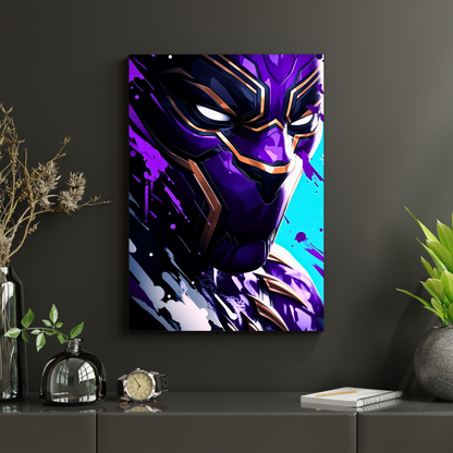Premium Glossy Aluminium Metal Poster – Black Panther Inspired Vibrant Purple Artwork | HD Printed Aluminium Wall Decor for Bedroom, Gaming Room, Office & Studio | Waterproof, Fade-Proof Superhero Wall Frame