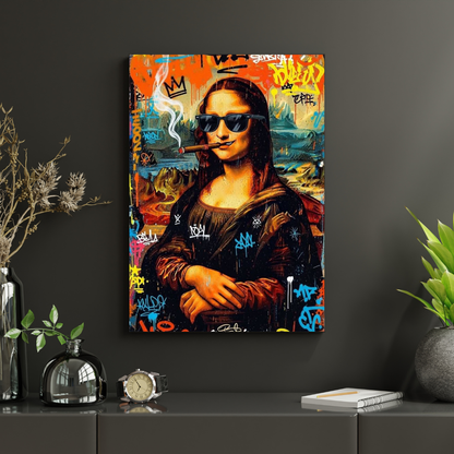 Premium Glossy Aluminium Metal Poster | Graffiti Mona Lisa Wall Art for Home Décor | Vibrant Street Art Frame for Bedroom, Living Room & Office | Modern Printed Metal Wall Decor