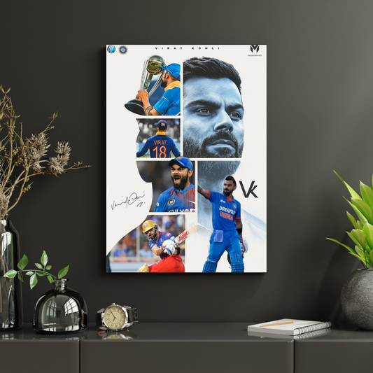 Premium Aluminium Glossy Frame – Virat Kohli Cricket Wall Art | Metal Poster for Home Décor, Living Room, Bedroom & Office | Ultra HD Print | Sports Art | Stylish Cricket Lover Gift (Multiple Sizes)