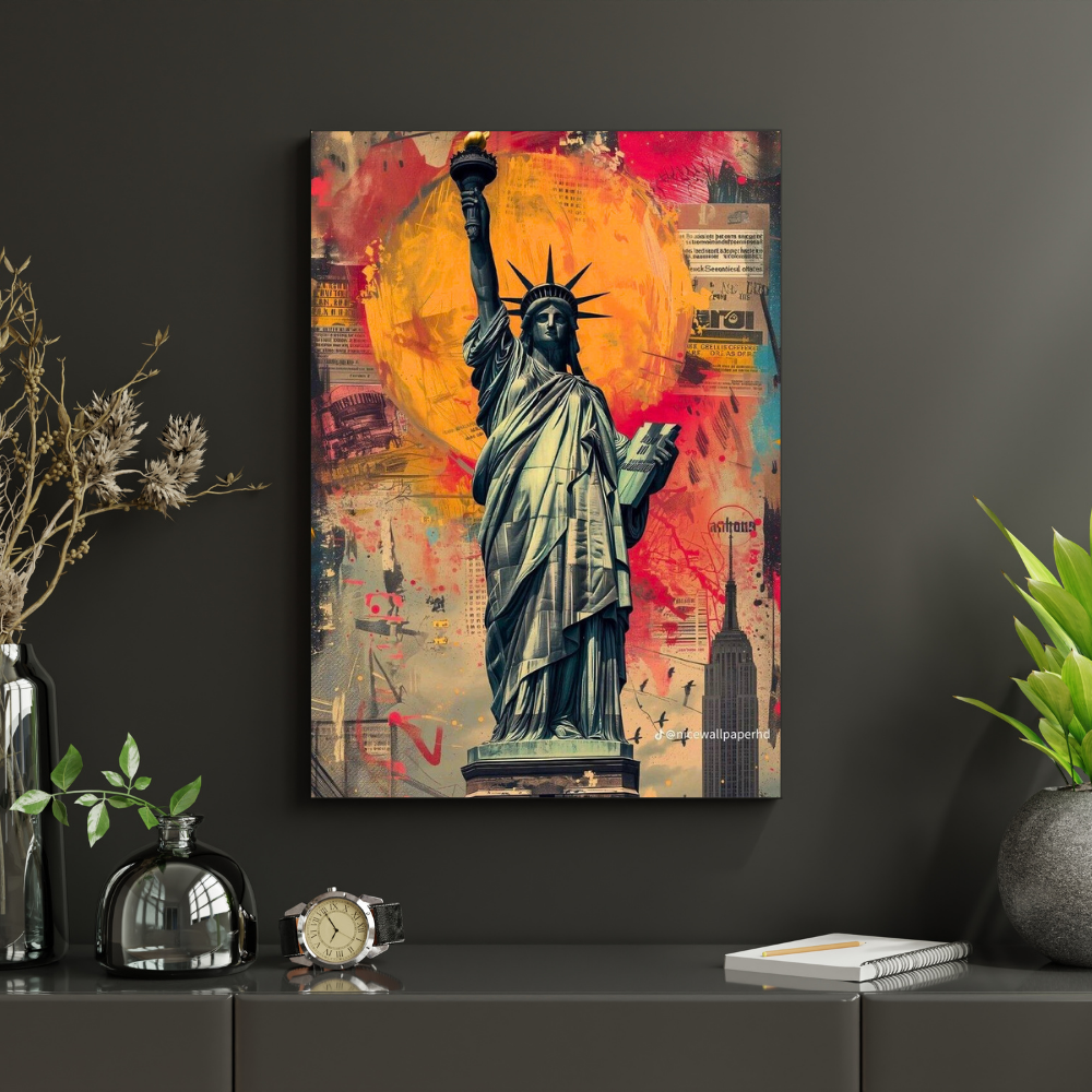 Premium Glossy Aluminium Metal Poster – Statue of Liberty Graffiti Art | HD Printed Aluminium Wall Decor for Living Room, Bedroom, Office & Studio | Waterproof, Fade-Proof Modern Wall Frame