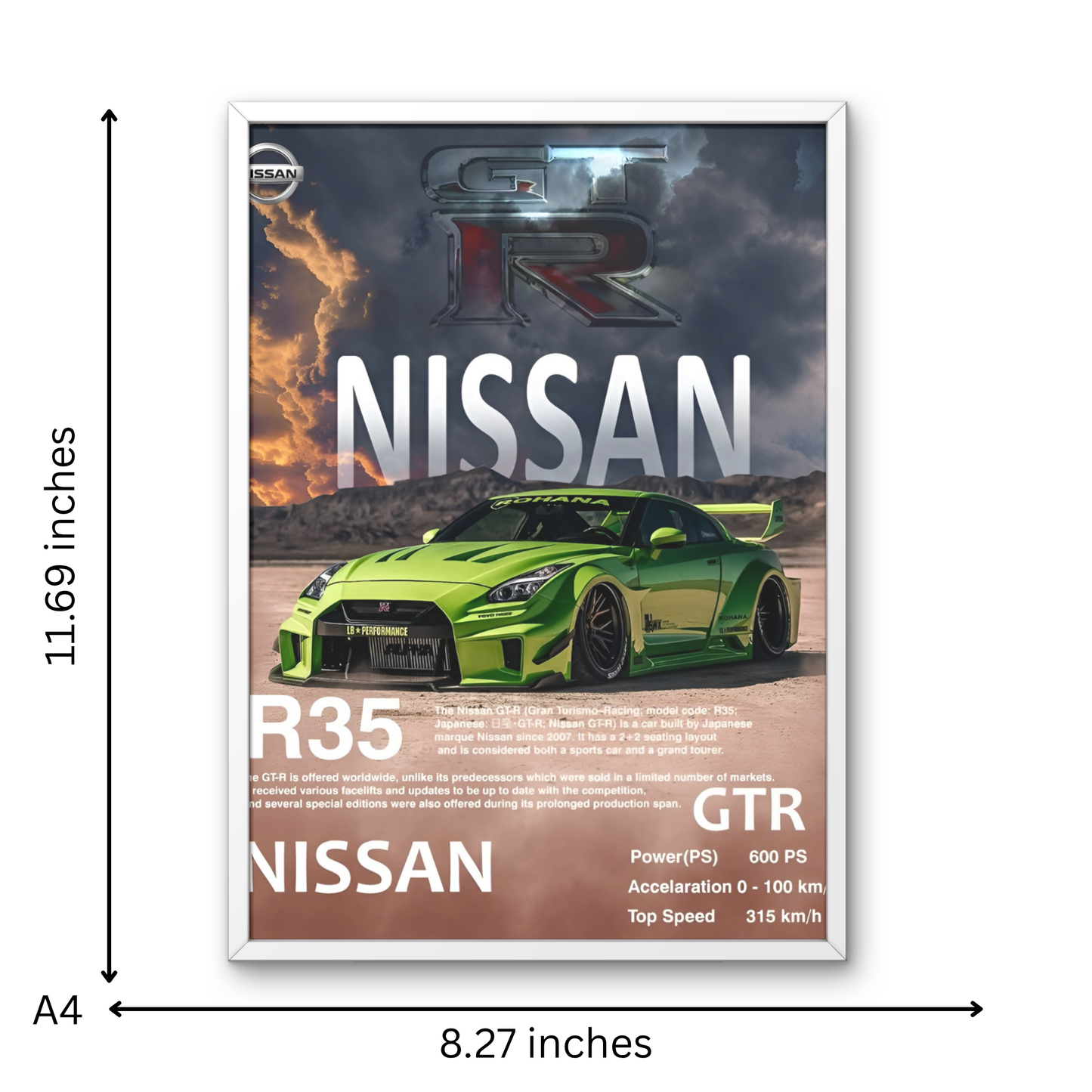 Nissan R35 Framed Car Wall Art – Premium Automotive Decor for Car Enthusiasts