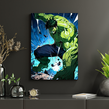 Premium Glossy Aluminium Metal Poster – Hu1k-Inspired Smash Action Artwork | HD Printed Aluminium Wall Decor for Bedroom, Gaming Room, Office & Studio | Waterproof, Fade-Proof Superhero Wall Frame