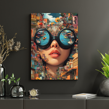 Premium Glossy Aluminium Metal Poster – Surreal City Reflection Art | Luxury HD Printed Aluminium Wall Decor for Bedroom, Living Room, Office & Studio | Waterproof, Fade-Proof Modern Art Frame
