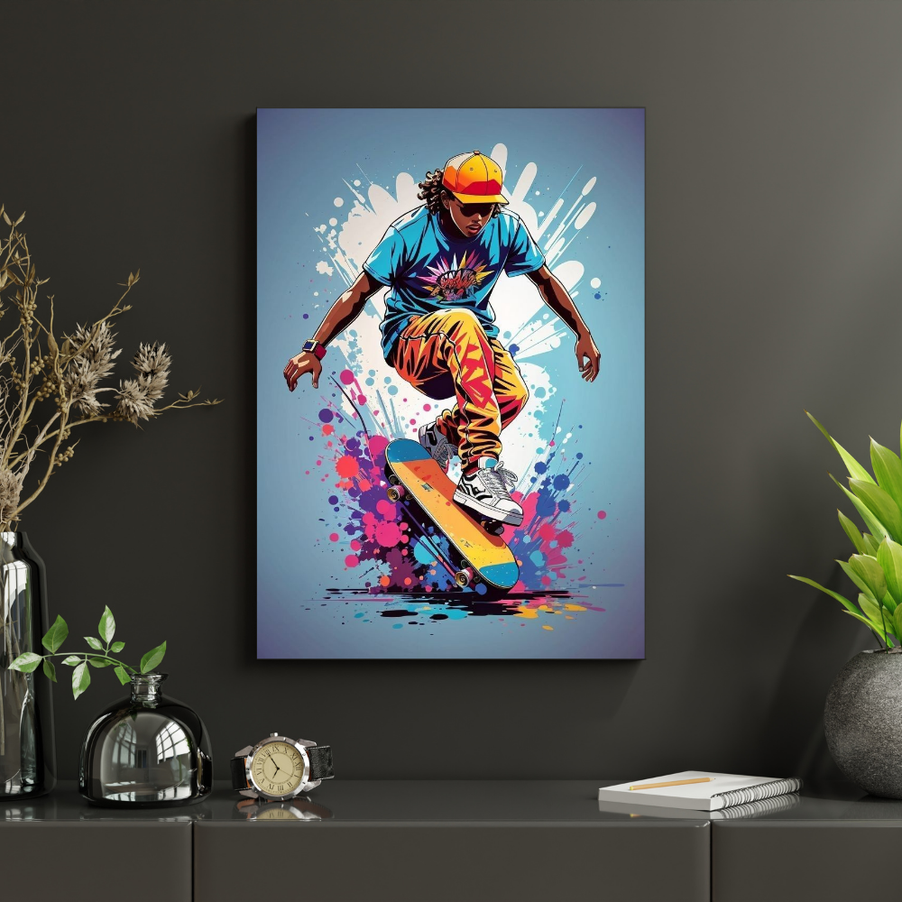 Premium Glossy Aluminium Metal Poster – Skateboard Street Art Design | HD Printed Aluminium Wall Decor for Bedroom, Gaming Room, Living Room & Studio | Waterproof, Fade-Proof Modern Wall Frame